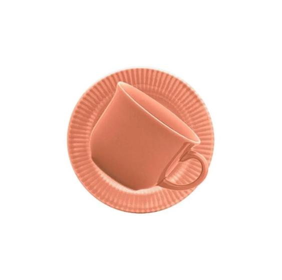 Imagem de Xícara de Chá com Pires Canelé Salmão em Cerâmica 200ml - Biona