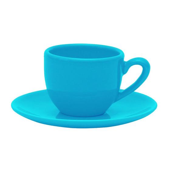 Imagem de Xícara de Chá com Pires Cerâmica Século 6 Peças Azul Turquesa Casa Alegre