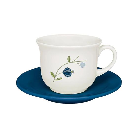 Imagem de Xícara de Chá com Pires Oxford Flores Azuis em Cerâmica 200ml