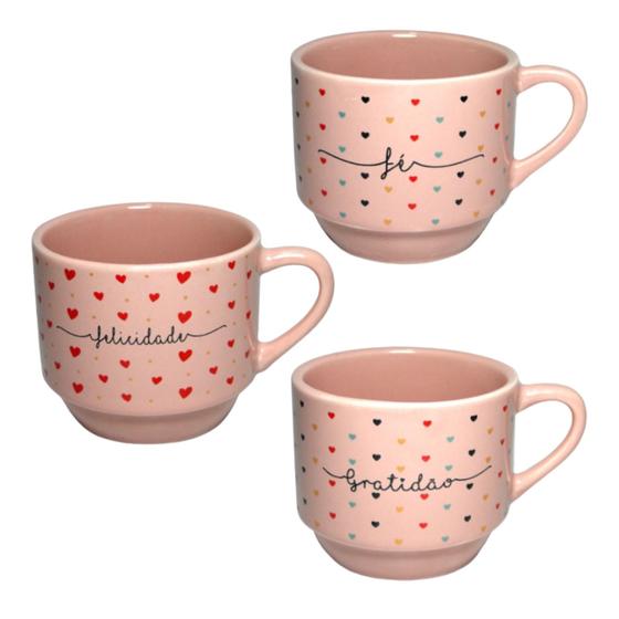 Imagem de Xícara de porcelana de chá empilhavel 200ml rosa para cozinha / caneca cantinho do café deecorada