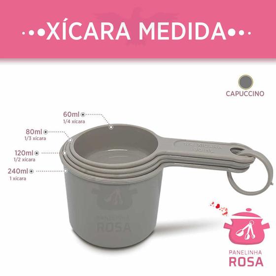 Imagem de Xicara Medida 4 (Quatro) Peças Colher de Chá e Sopa Cor Cinza Polipropileno Panelinha Rosa