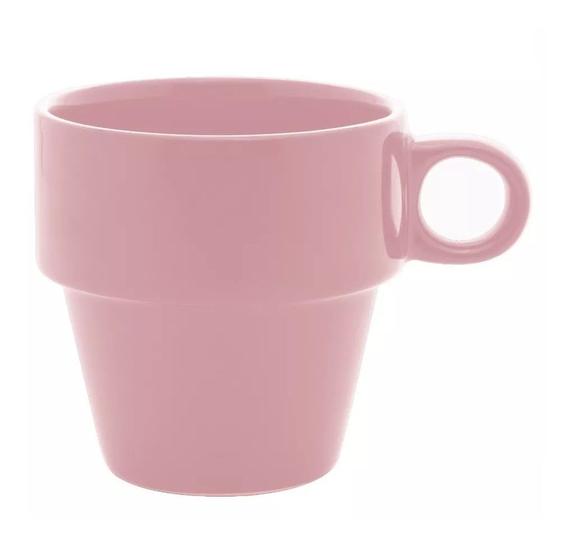 Imagem de Xícara P/ Chá Café Cerâmica Empilhavél Rosa 210ml Lyor