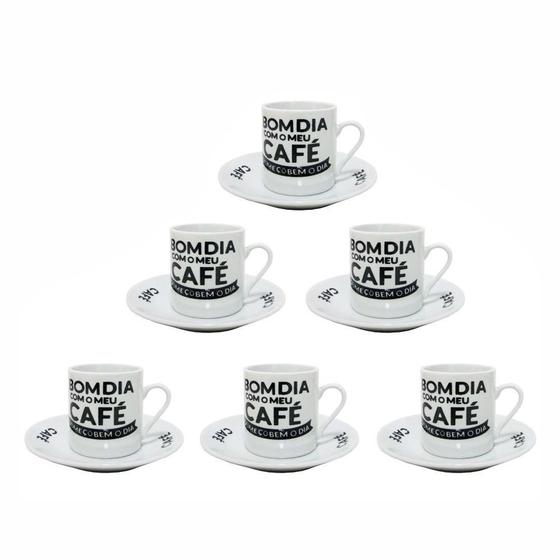 Imagem de Xicara para cafe com pires de porcelana escritas 80ml 12 peças