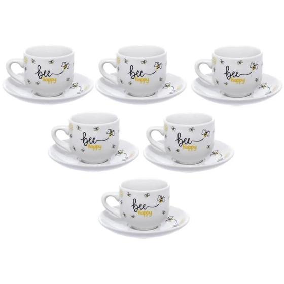 Imagem de Xícara para Café com Pires de Porcelana Honey 90 ML  Conjunto com 12 Peças