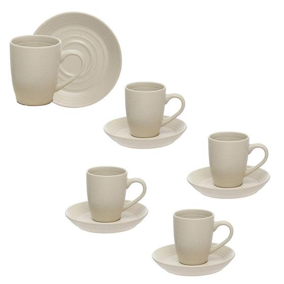 Imagem de xicara para café com pires de porcelana jogo com 4 peças cor bege