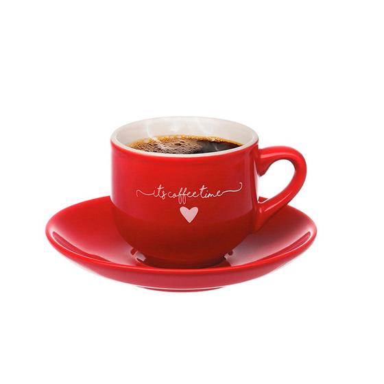 Imagem de Xicara para cafe com pires de porcelana lamour vermelha 90ml 6 pecas