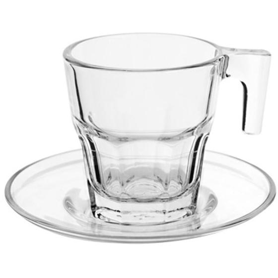 Imagem de Xícara para Café Sidney com Pires de Vidro - Conjunto com 4 Xícaras e 4 Pires