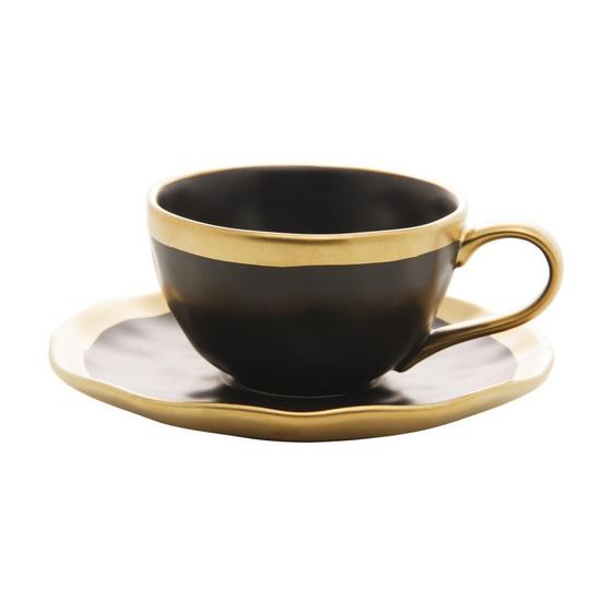 Xícara de café Wolff Dubai de 90ml sobre pires correspondente vista de frente