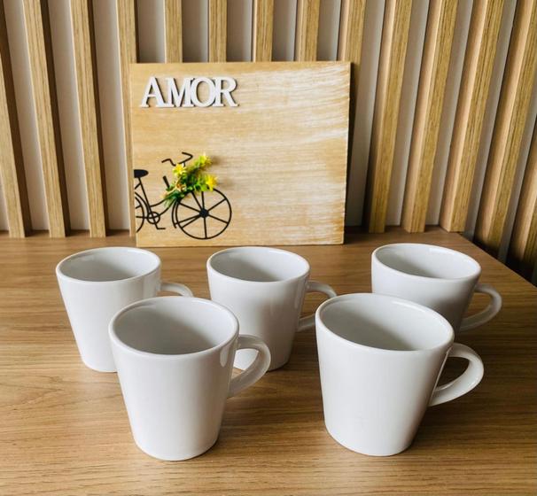 Imagem de Xicara Porcelana 120ml Café Chá Canecas Branca Kit com 5 Peças