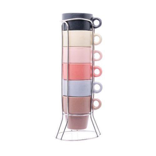 Imagem de Xícaras C/6 Cerâmica c/ Suporte 90ml Wolff - Colorido