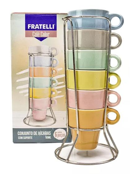 Xícaras de Café Color 6 Peças com Suporte Menor preço em Xícaras de Café Color 6 Peças com Suporte