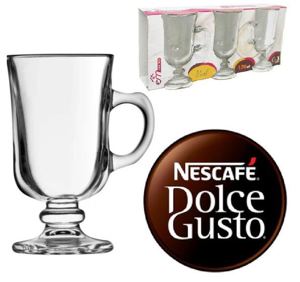 Imagem de Xícaras Dolce Gusto 120ml Caneca Copo Vidro Para Cappuccino Café Expresso - KIT-3 Peças