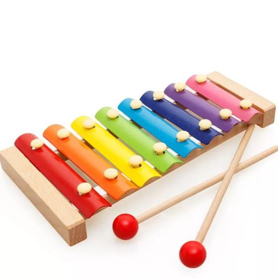 Xilofone de Madeira -- Metalofone -- Infantil / 8 Notas / Brinquedo ...