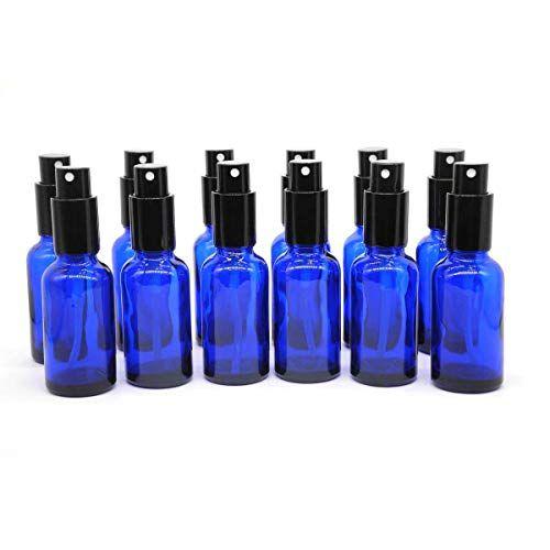 Imagem de YIZHAO 1oz Cobalt Blue Glass Spray Bottle para óleo essencial, frasco de pulverização pequeno vazio com névoa fina, recarregável para viagem, limpeza, colônia, perfume, planta, cabelo, aromaterapia, maquiagem, química-24 pcs