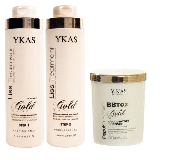 Imagem de Ykas Escova Progressiva Kit Ouro Gold 2x1L + Botox Gold 1 Kg