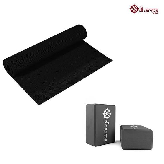 Imagem de Yoga Mat Premium Black com 2 Blocos de Yoga para Apoio Preto