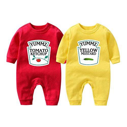 Imagem de YSCULBUTOL Baby Twins Bodysuit Yummz Tomate Ketchup Mostarda Twin Set Infant Romper Baby Boys Outfits (KM-S6M Twins)