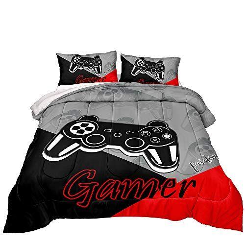 Imagem de Z.Jian HOME Consolador de jogos para meninos Teen Game Contoller Bedding Set para crianças para baixo edredom alternativo para toda a temporada Gamer Home Decor para edredom Set Queen Size, 1 edredom com 2 fronhas