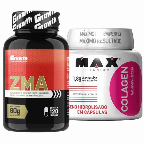 Zma 120 Caps Growth + Colágeno 100 Caps Max Titanium Growth