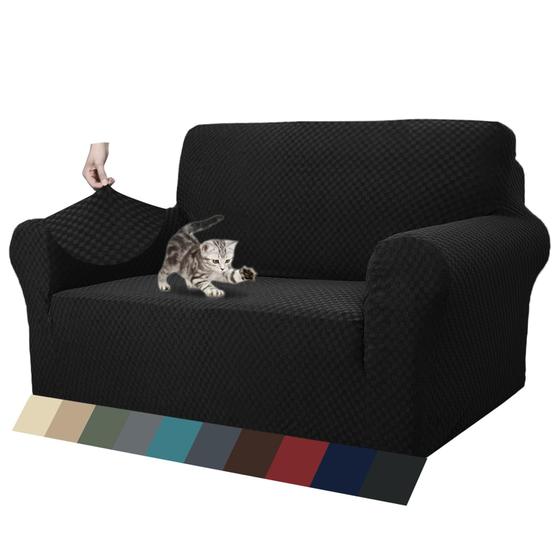 Imagem de ZNSAYOTX 1 Peça Jacquard Sofá Tampas para 2 Almofada Sofá High Stretch Loveseat Slipcover para Animais de Estimação Cães Anti Slip Love Seat Sofá Slipcover Móveis Protetor (Loveseat, Preto)