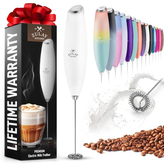 Imagem de Zulay Milk Frother para Café com Motor de Titânio Atualizado - Batedor Elétrico Frother Portátil, Espuma de Leite, Mini Liquidificador e Café Misturador Elétrico Frother para Frappe, Latte, Matcha, No Stand - Branco