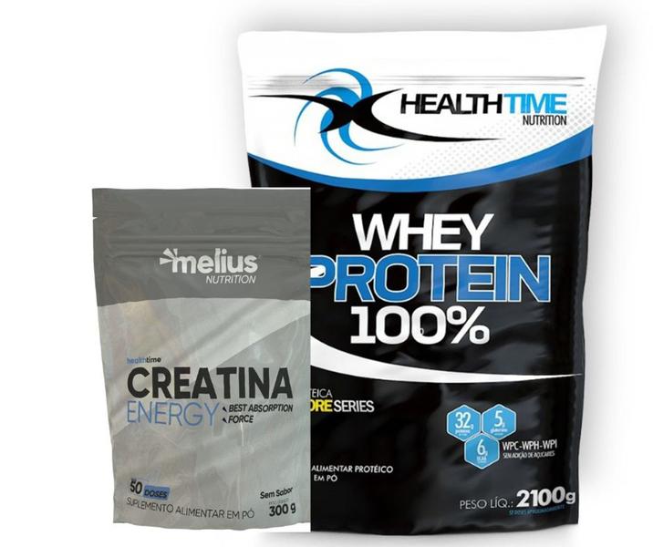 Imagem de 01 100% WHEY PROTEIN HEALTH TIME BAUNILHA- REFIL 2,1 KG + 01 CREATINA 300g