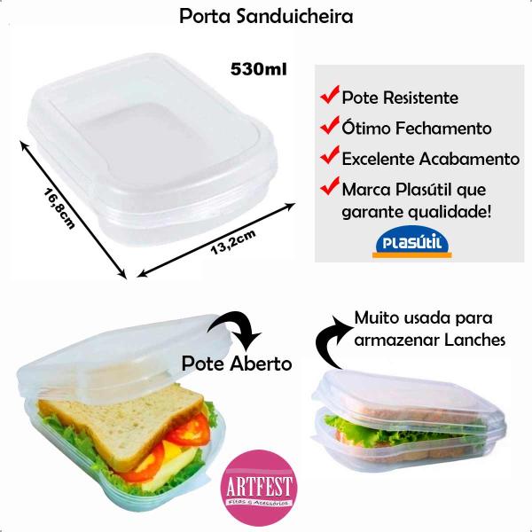 Imagem de 01 Porta Lanche Sanduicheira Transparente - 1315Plasutil