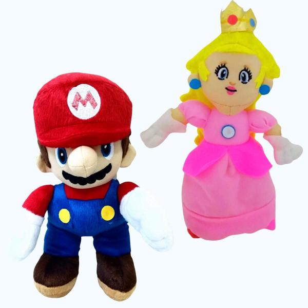 Imagem de 02 Brinquedos Pelucia Super Mario e Princesa Peach 35cm Antialergico Bordado