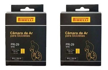 Imagem de 02 Câmaras Ar Pirelli 29 Bico Fino Válvula Presta 48mm Bike