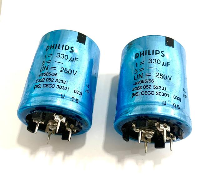 02 Capacitor Snap In 330uf 250v Philips Fabricado na Holanda Imagem de 02 Capacitor Snap In 330uf 250v Philips Fabricado na Holanda