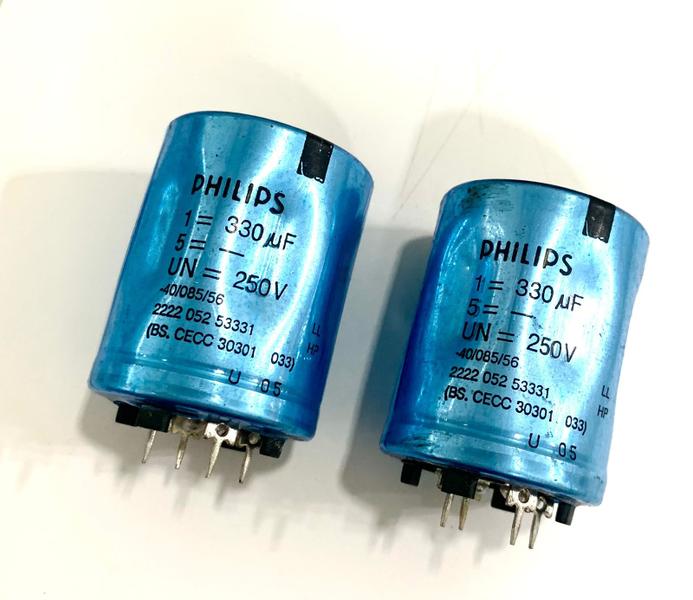 02 Capacitor Snap In 330uf 250v Philips Fabricado na Holanda Imagem de 02 Capacitor Snap In 330uf 250v Philips Fabricado na Holanda