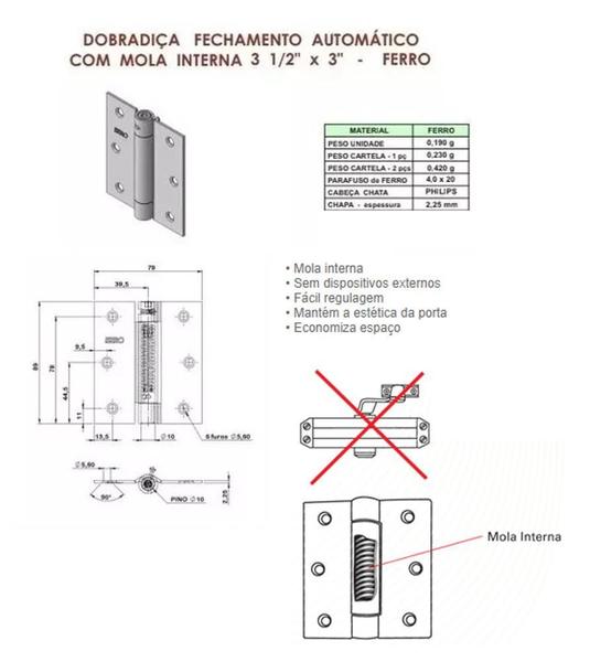 Imagem de 02 Dobradiça Com Mola Fechamento Automático Suave Fechamatic