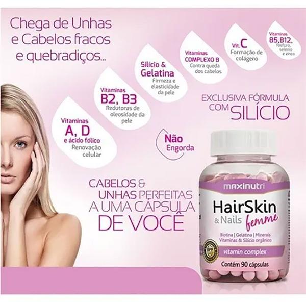 Imagem de 02 HairSkin Femme Biotina e Minerais 90 Cápsulas Maxinutri