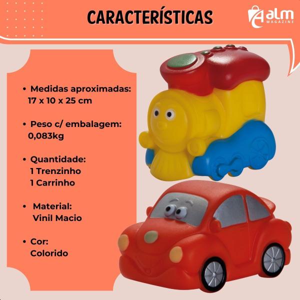 Imagem de 02 Mordedores de Brinquedo Soft para Bebê Macio Banho Trenzinho e Carrinho Cometa