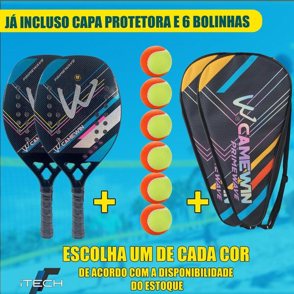 Imagem de 02 Raquetes Beach Tennis Carbono 3K Profissional + 06 Bolas