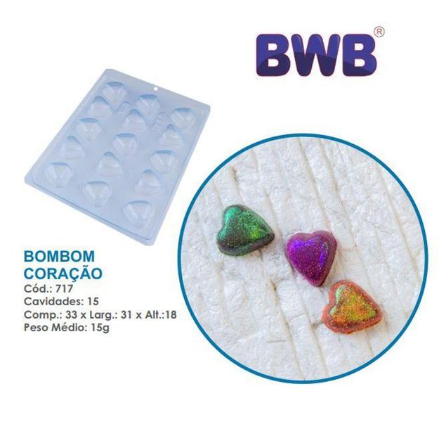 Imagem de 03 Formas de coração bombom pascoa liso 15g bwb simples 717 Tradicional Chocolate