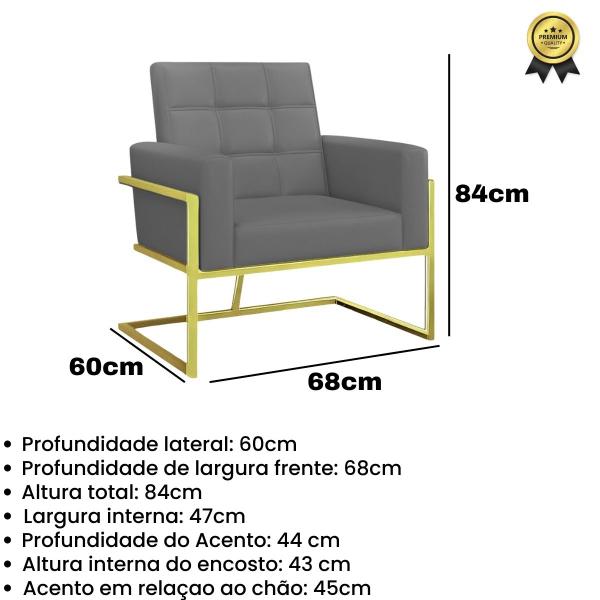 Imagem de 03 Poltronas base Dourado material sintético Decorativo para Sala de Espera