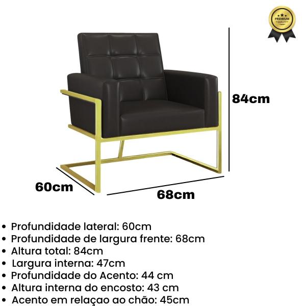 Imagem de 03 Poltronas base Dourado material sintético Decorativo para Sala de Espera