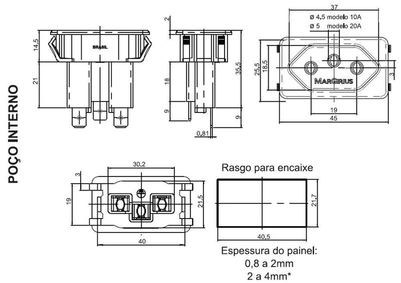 Imagem de 03 Tomada Margirius Para Cx Embutir Padrão Weg 10/20a Preto