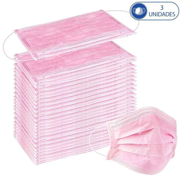 Imagem de 03 Unidades de Máscaras Cirúrgicas Descartáveis Rosa Claro Feminina