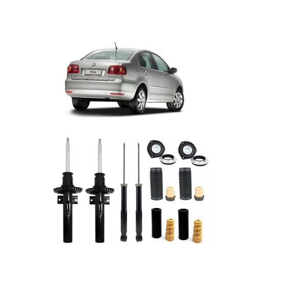 Imagem de 04 Amortecedores + 04 Kits Batentes Completos Polo Sedan Highline 2002 Até 2003 1,6 2,0 8v