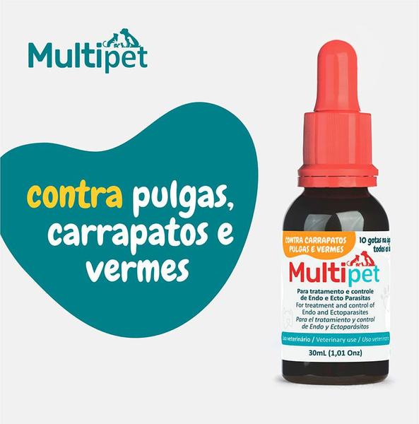 Imagem de 04 Un. Multipet Tratamento contra carrapatos, pulgas e vermes 30ml