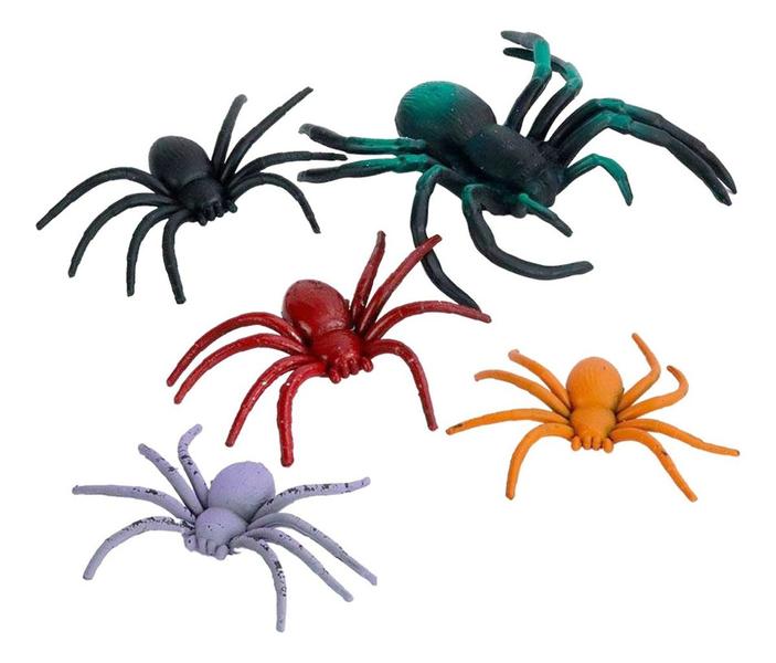 Imagem de 05 Aranhas Borracha Flexivel Brinquedo Pegadinha Assustar