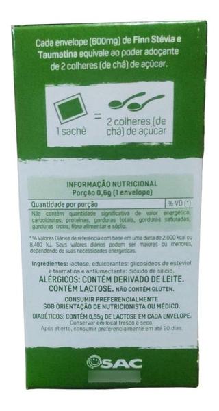 Imagem de 05 caixas de adoçante finn pó stevia & taumatina 600mg - 50 envelopes cada caixa