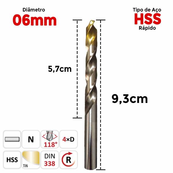 Imagem de 05 Un Broca Aço Rápido Ponta de Titânio 06 Milímetro DORMER