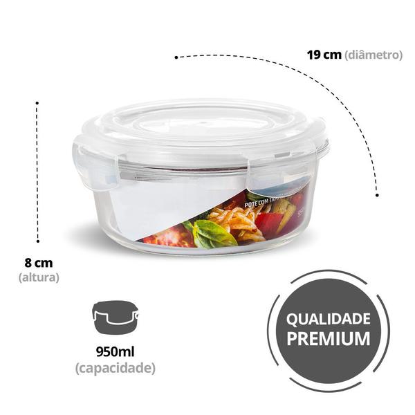 Imagem de 06 Potes Hermético Vidro Redondo Freezer E Microondas 950ml