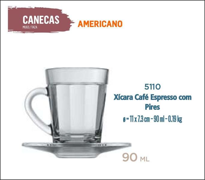 Imagem de 06 Xícaras Café Americano Com Pires Café Expresso Curto 90ml