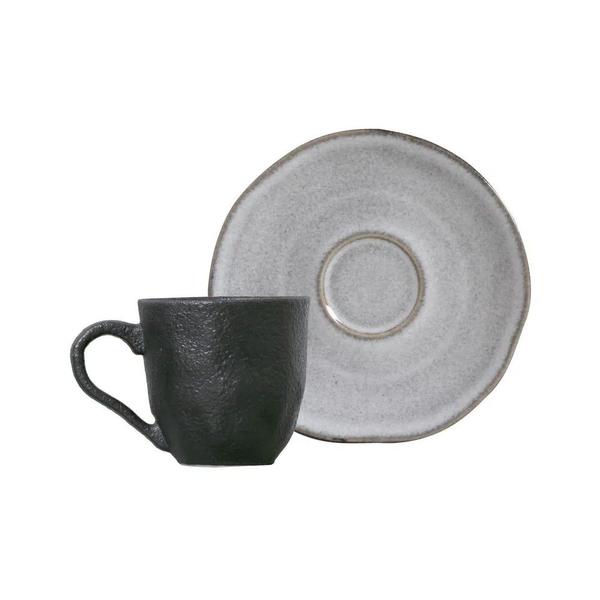 Imagem de 06 Xícaras de Café c/ Pires Geo Orgânico Concreto Stoneware 120mL - Porto Brasil