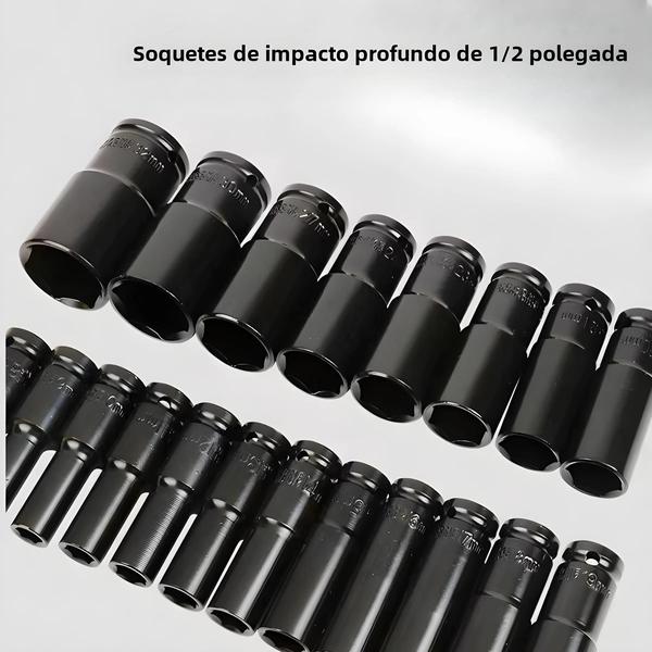 Imagem de 1/2 "conjunto De Soquete De Impacto Profundo 10pcs Chave Métrica Chave Pneumática Cabeça Ferramentas