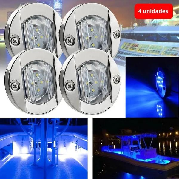 Imagem de 1-4pcs azul + branco barco marinho LED deck luzes de cortesia lâmpada de popa à prova d'água